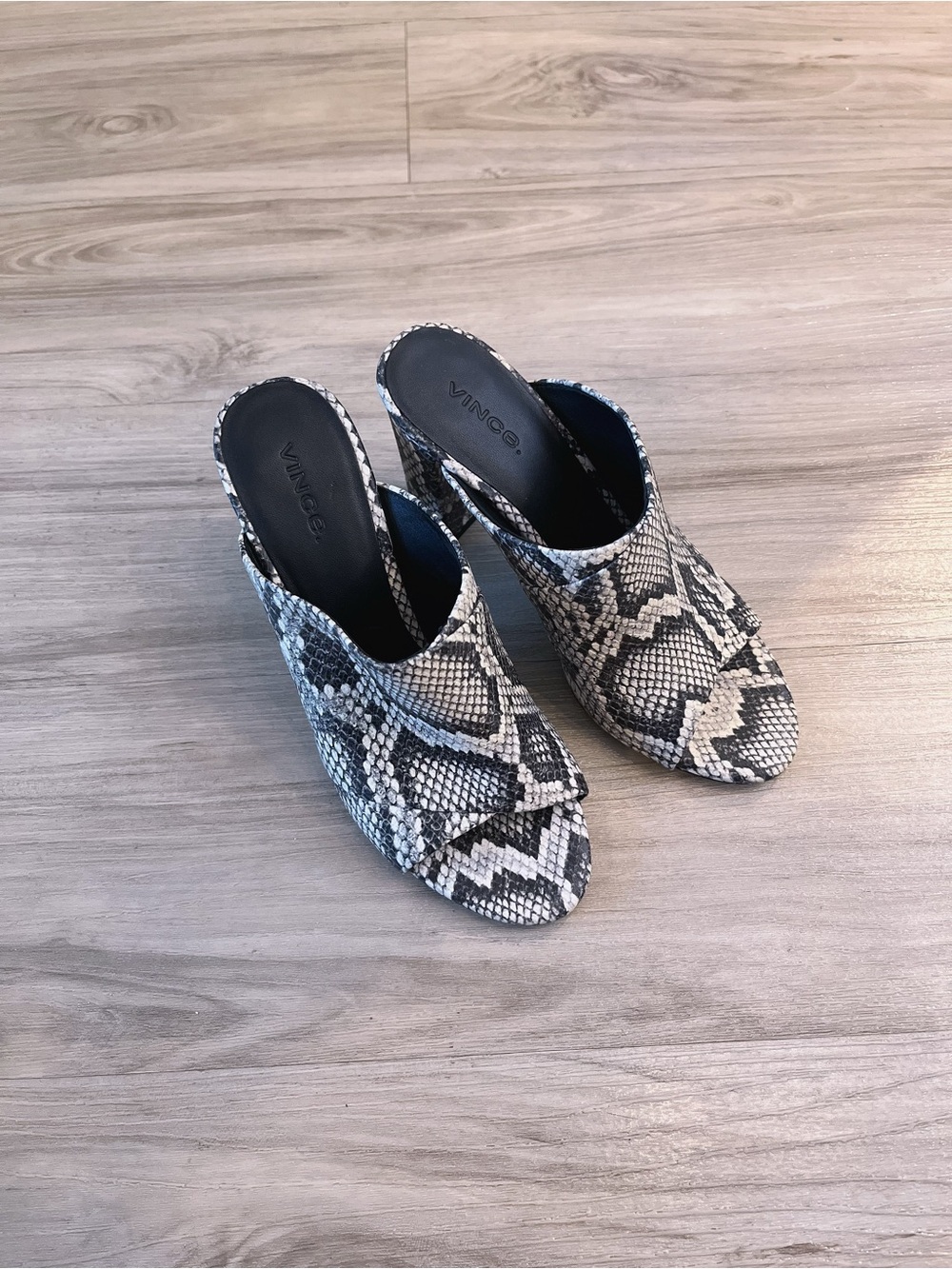 Vince Snake Print Pattern Mule Heels